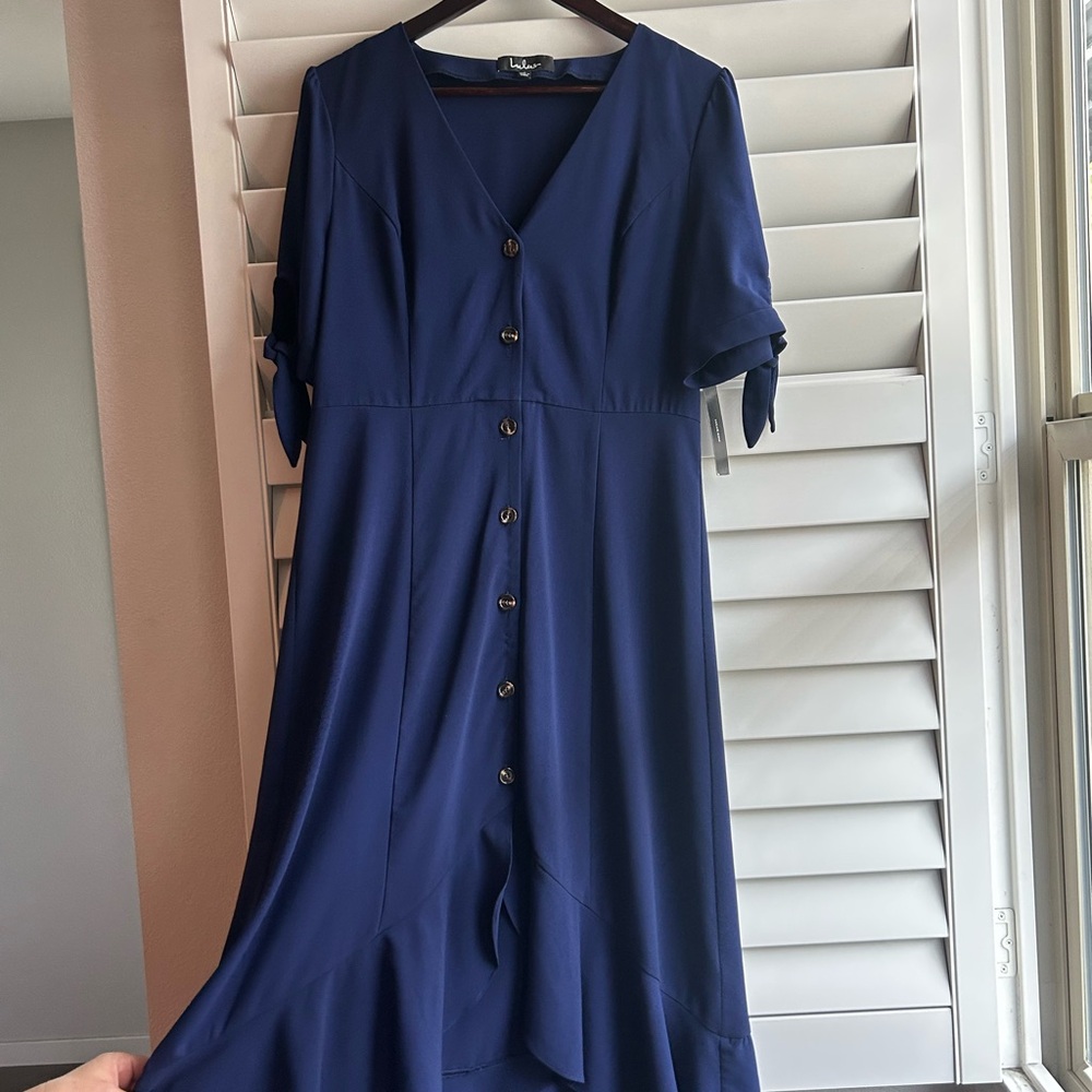 Lulu’s Navy Blue Button-Down Dress